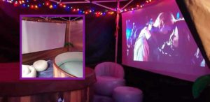 hot tub with cinema screen